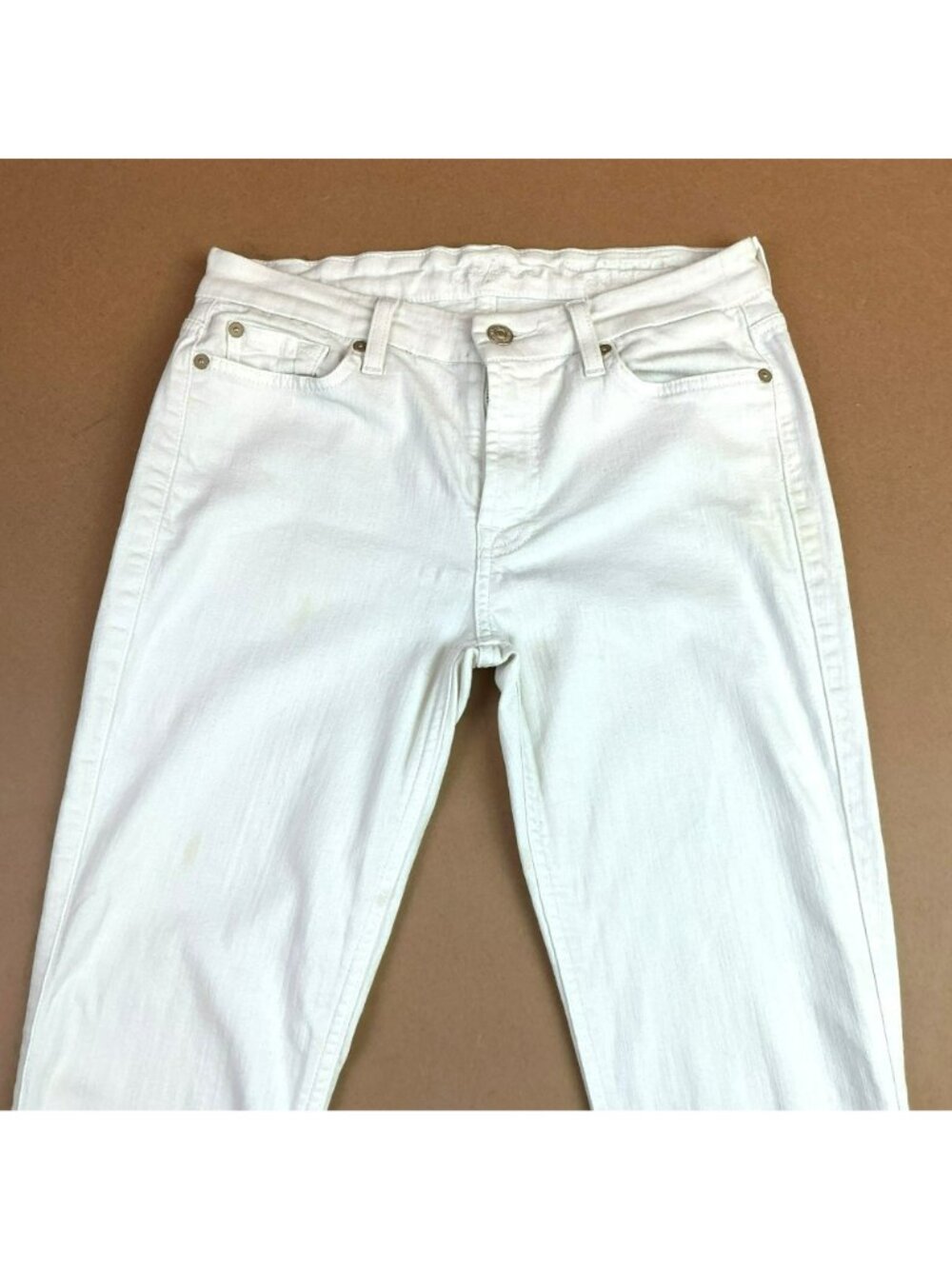 7 For All Mankind Cropped Skinny Jeans Womens 27 White 94% Cotton Stretch Denim - Picture 3 of 13